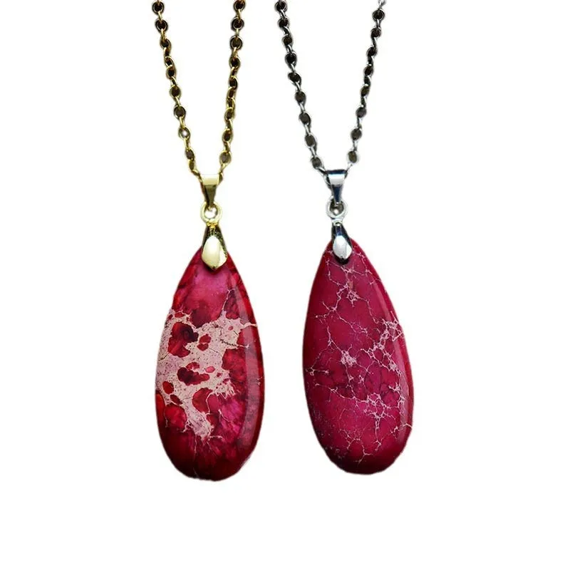 Emperor Stone genuine jade drop pendant on a thin gold-plated chain, showing four colour finish options.