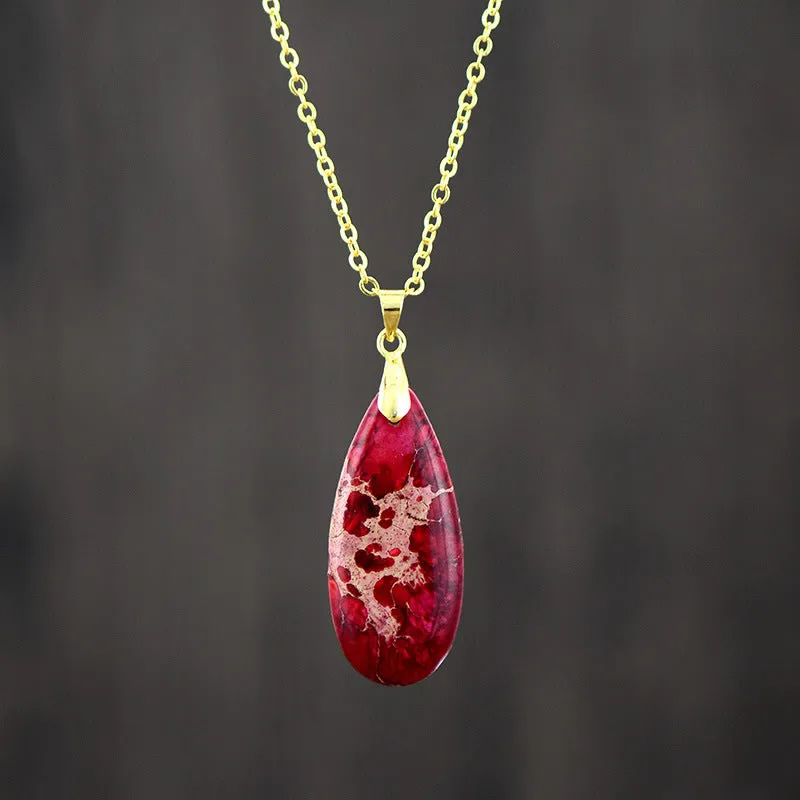 Emperor Stone genuine jade drop pendant on a thin gold-plated chain, showing four colour finish options.