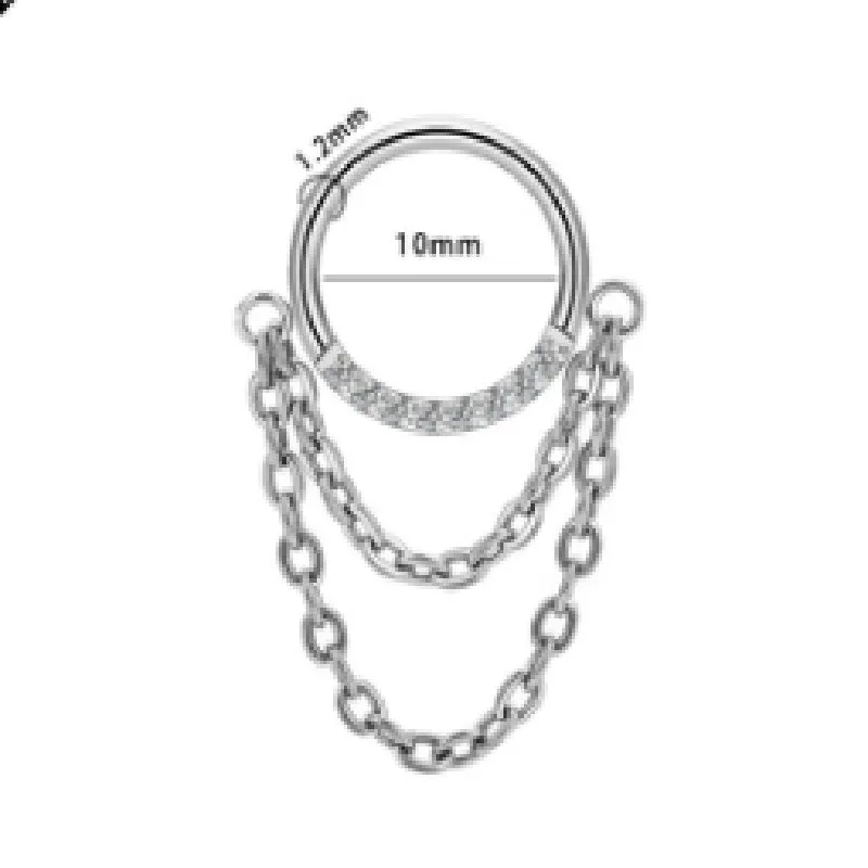 Chain inlaid zircon nose ring earring made from titanium alloy with round shape and simple unisex design