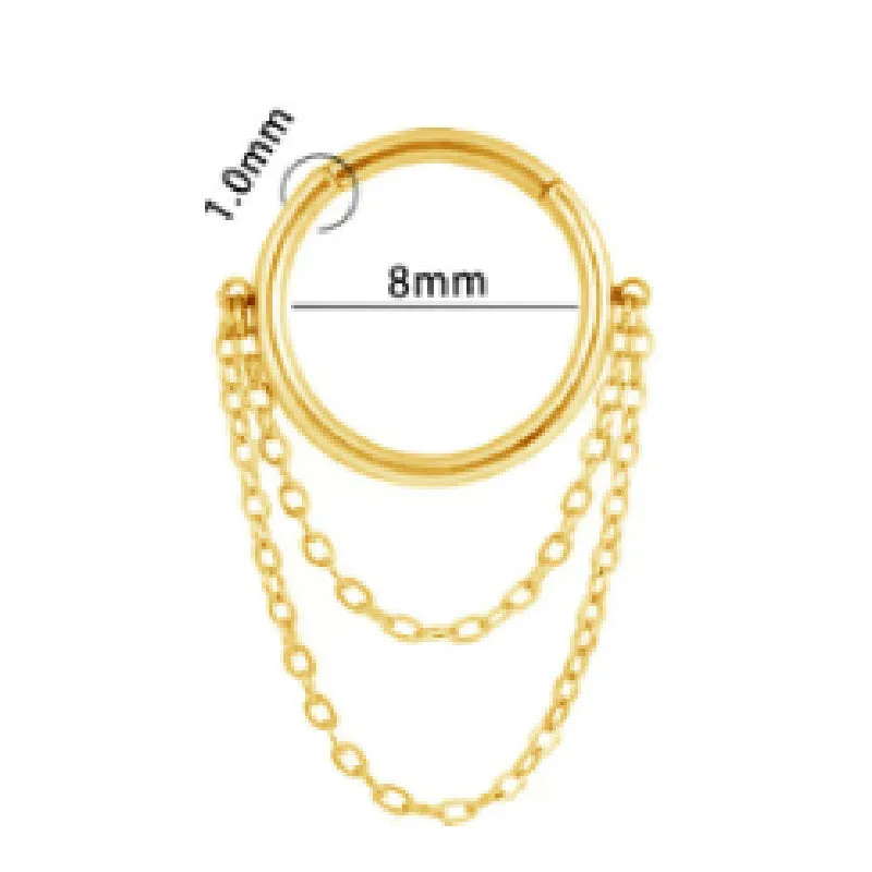 Chain inlaid zircon nose ring earring made from titanium alloy with round shape and simple unisex design