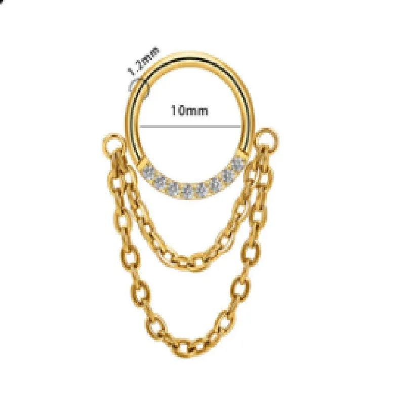 Chain inlaid zircon nose ring earring made from titanium alloy with round shape and simple unisex design