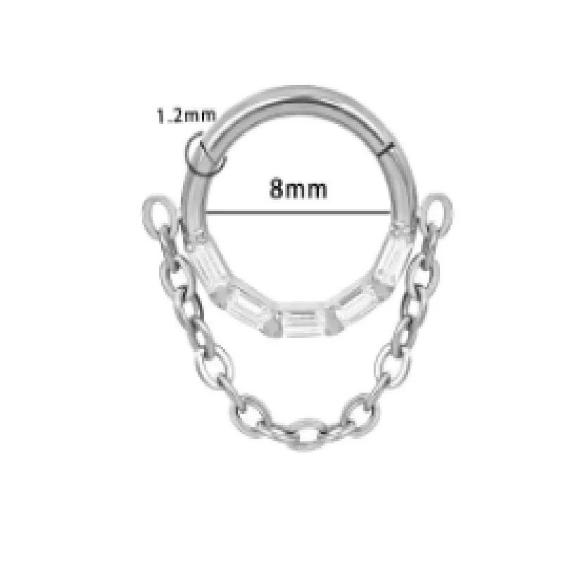 Chain inlaid zircon nose ring earring made from titanium alloy with round shape and simple unisex design