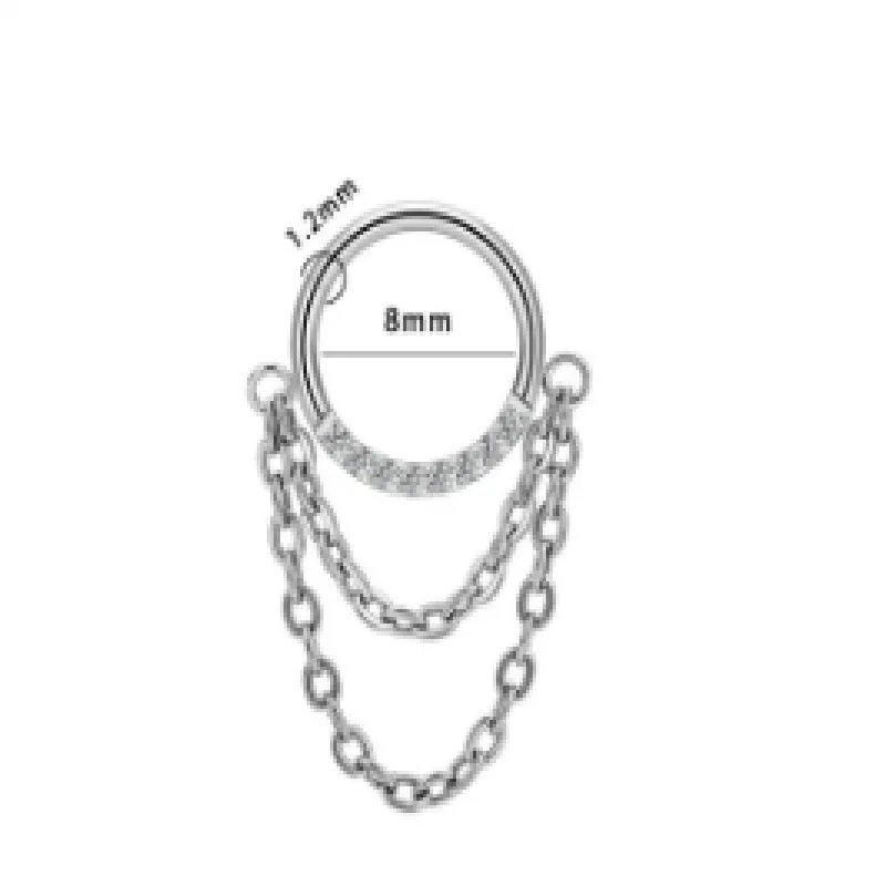Chain inlaid zircon nose ring earring made from titanium alloy with round shape and simple unisex design