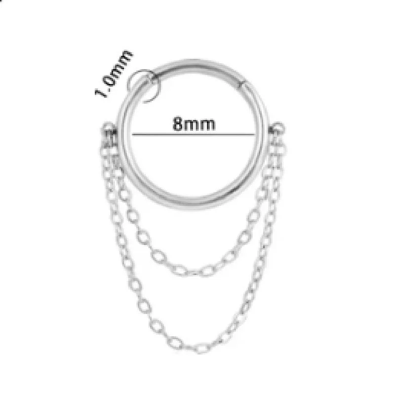 Chain inlaid zircon nose ring earring made from titanium alloy with round shape and simple unisex design