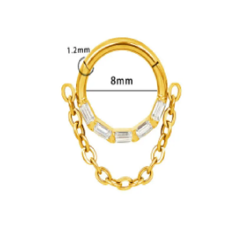 Chain inlaid zircon nose ring earring made from titanium alloy with round shape and simple unisex design