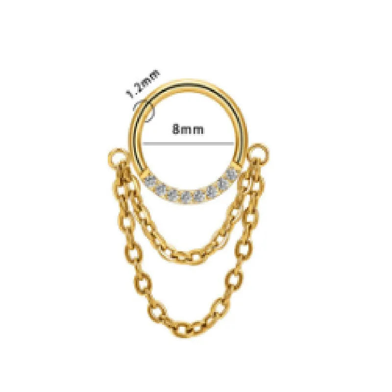 Chain inlaid zircon nose ring earring made from titanium alloy with round shape and simple unisex design