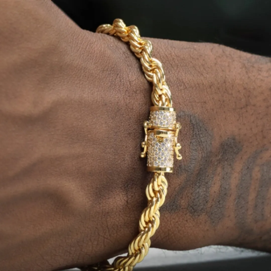 18K gold twist bracelet on a neutral background showing metallic finish and twist texture, three lengths available