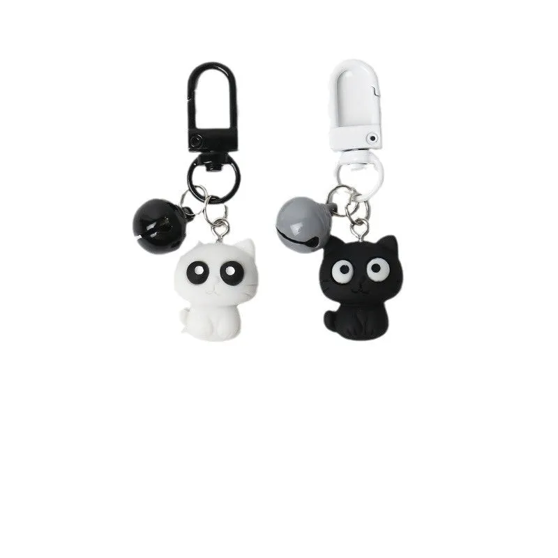 Cartoon little black cat and white kitten key chain pendant on handbag