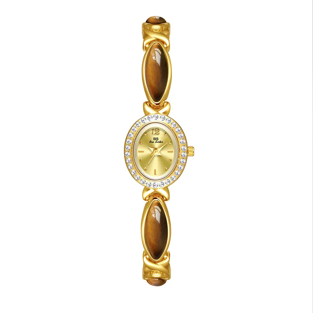 Tigereye Maillard chain watch for women, 7mm alloy, Tiger Eye Champagne Gold colour