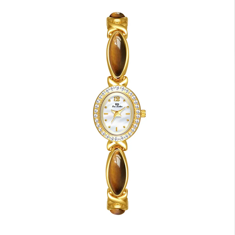 Tigereye Maillard chain watch for women, 7mm alloy, Tiger Eye Champagne Gold colour