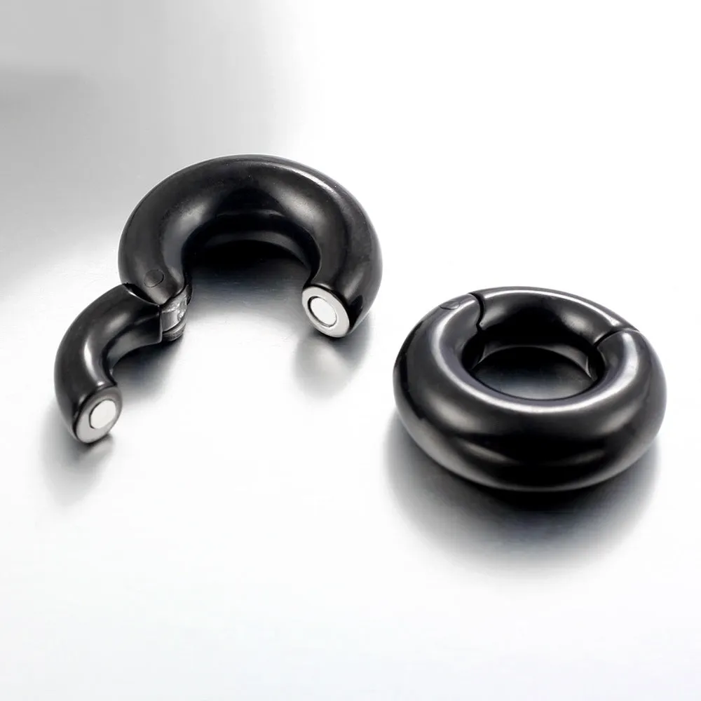 Insight glossy ring earring single ear hook in titanium steel ball pattern in black 6mm size