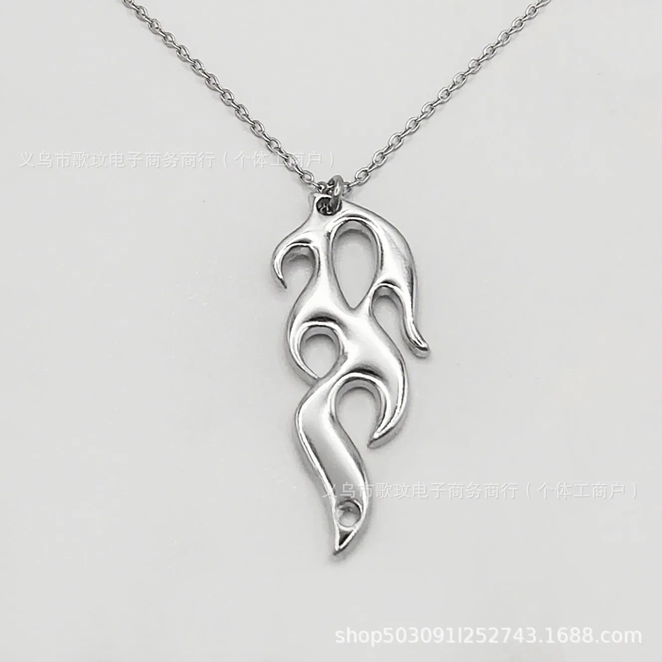 Silver alloy fire element pendant necklace on regular chain punk domineering style