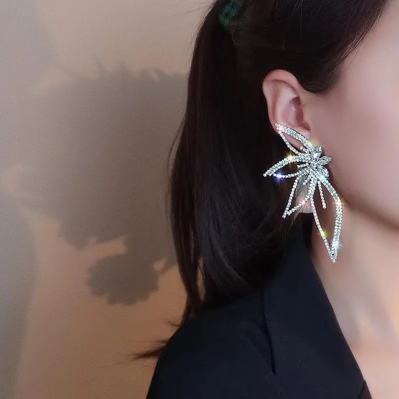 Rhinestone earrings love butterfly flower tassel in silver gold pink black, electroplated finish with imitation pearl