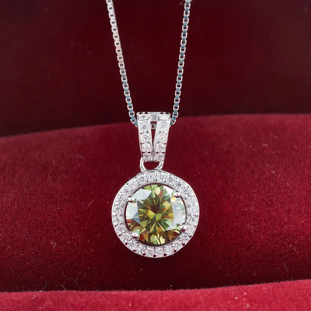 S925 sterling silver moissanite necklace with 1 karat round stone U-shaped setting