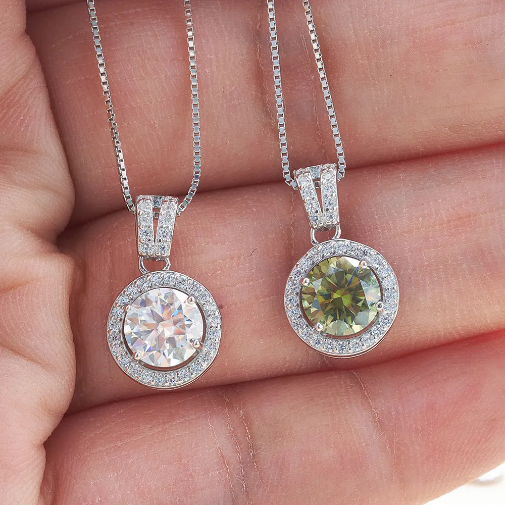 S925 sterling silver moissanite necklace with 1 karat round stone U-shaped setting