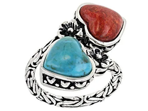 Antique silver alloy insect ring with turquoise stone for women