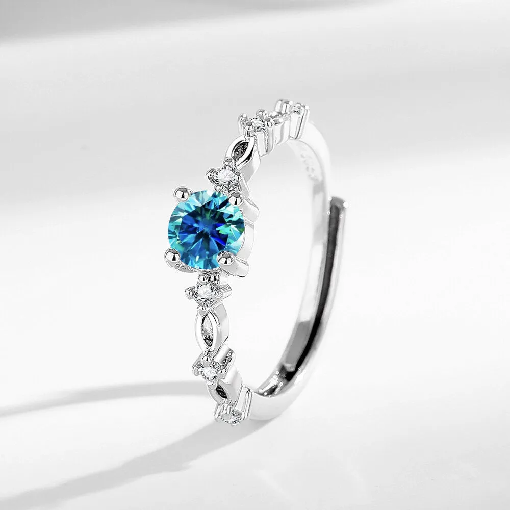 Moissanite ring for women geometric copper adjustable ring high-grade light luxury round dot design with Blue Diamond colour