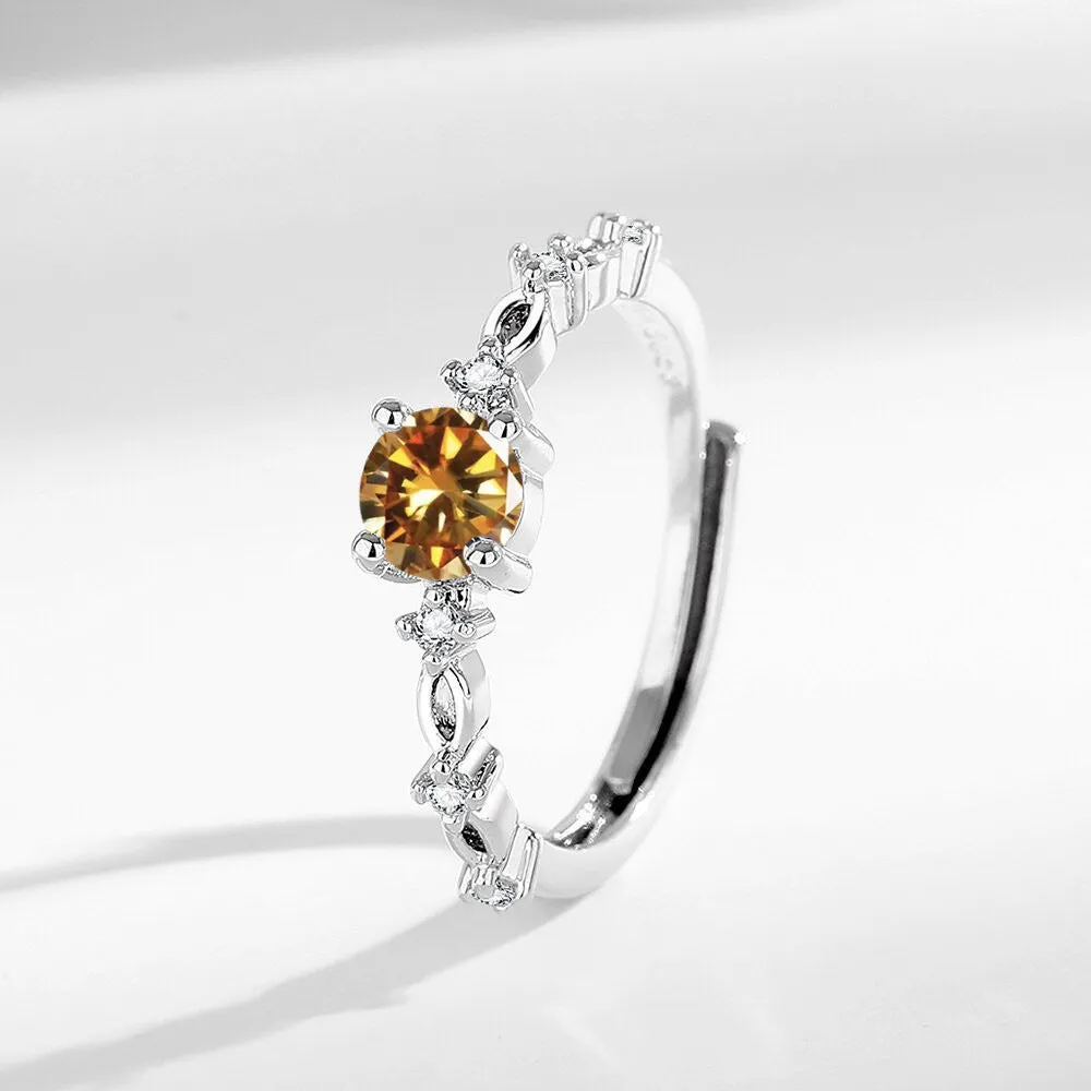 Moissanite ring for women geometric copper adjustable ring high-grade light luxury round dot design with Blue Diamond colour