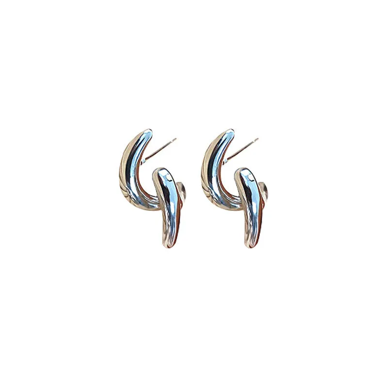 Women's simple textured line stud earrings in copper with electroplated finish, geometric shape, two colour options