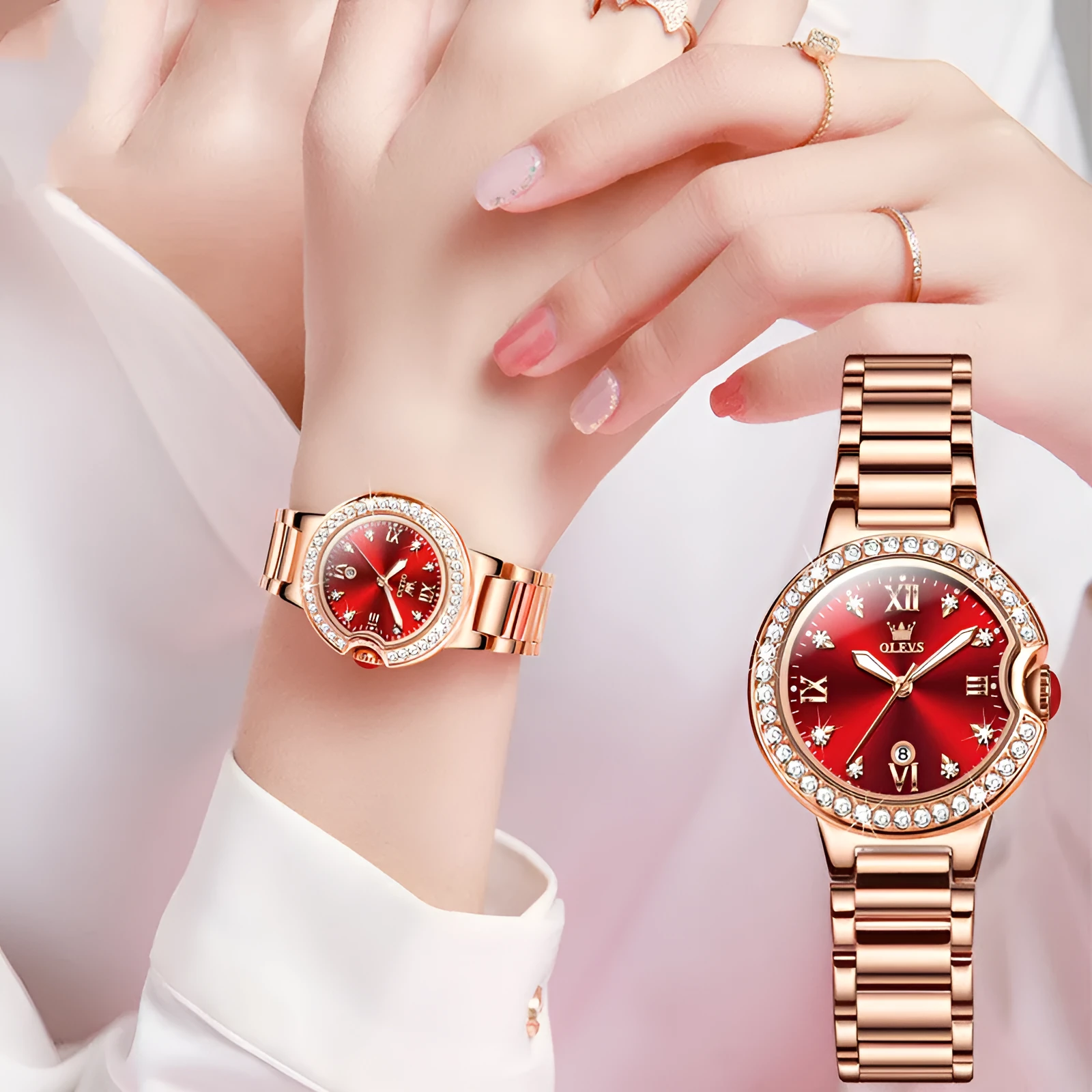 Explosions ladies watch rose gold stainless steel round dial 33mm quartz movement butterfly clasp