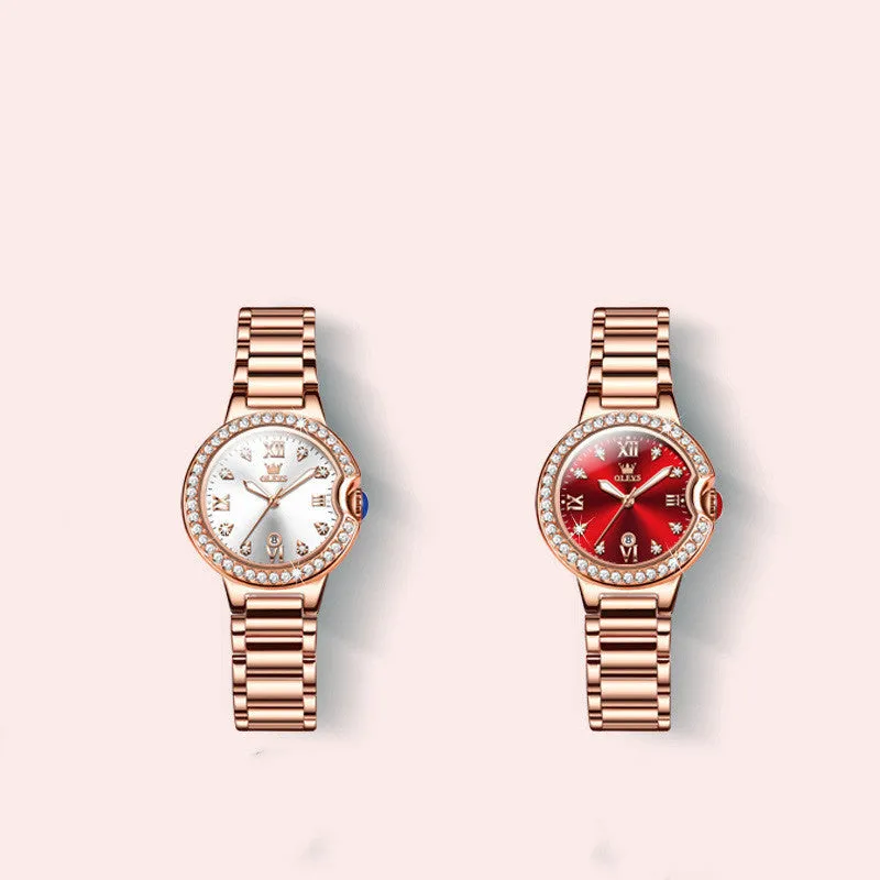 Explosions ladies watch rose gold stainless steel round dial 33mm quartz movement butterfly clasp