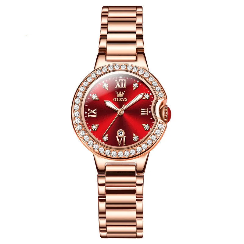 Explosions ladies watch rose gold stainless steel round dial 33mm quartz movement butterfly clasp