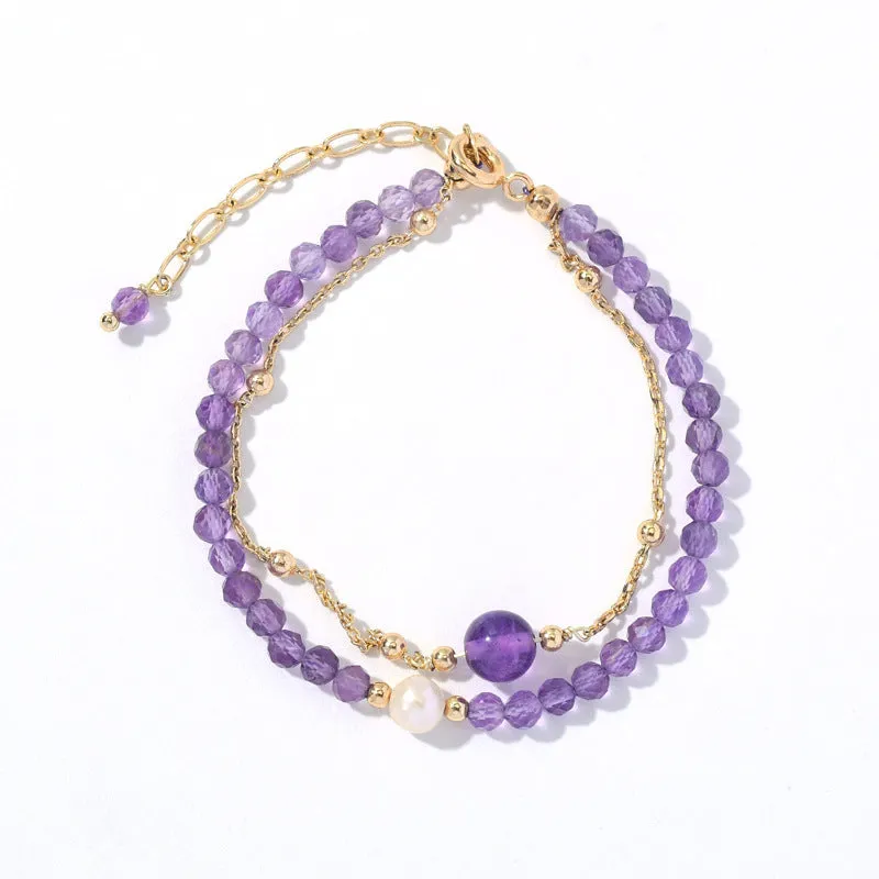 Amethyst-coloured Chinese-style women's crystal bracelet with electroplated finish and diamond shape.
