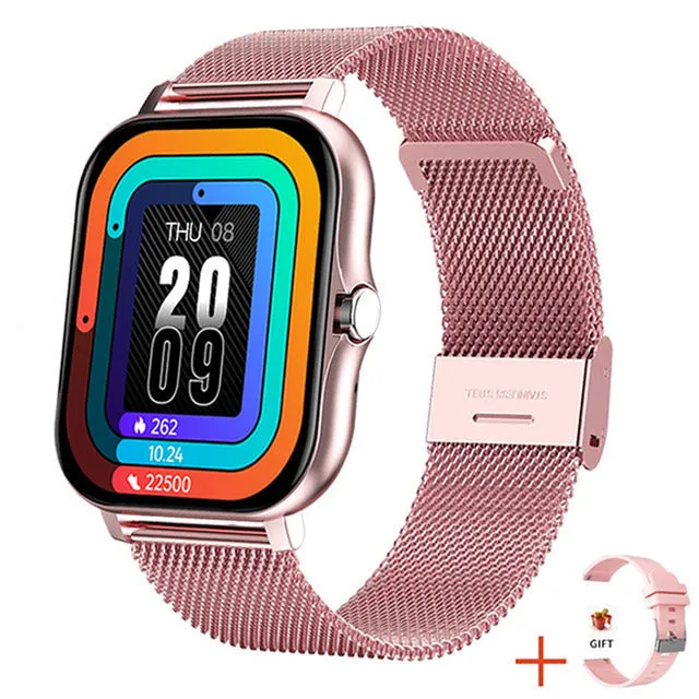 Y13 smart watch with 1.69-inch touch screen, silicone strap, heart rate and step tracking, in pink