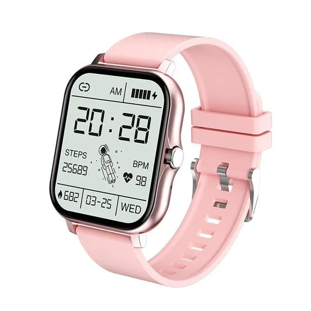 Y13 smart watch with 1.69-inch touch screen, silicone strap, heart rate and step tracking, in pink
