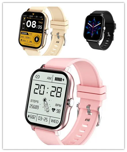 Y13 smart watch with 1.69-inch touch screen, silicone strap, heart rate and step tracking, in pink