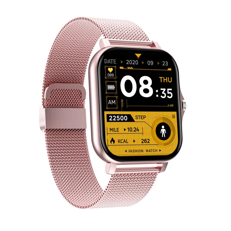 Y13 smart watch with 1.69-inch touch screen, silicone strap, heart rate and step tracking, in pink