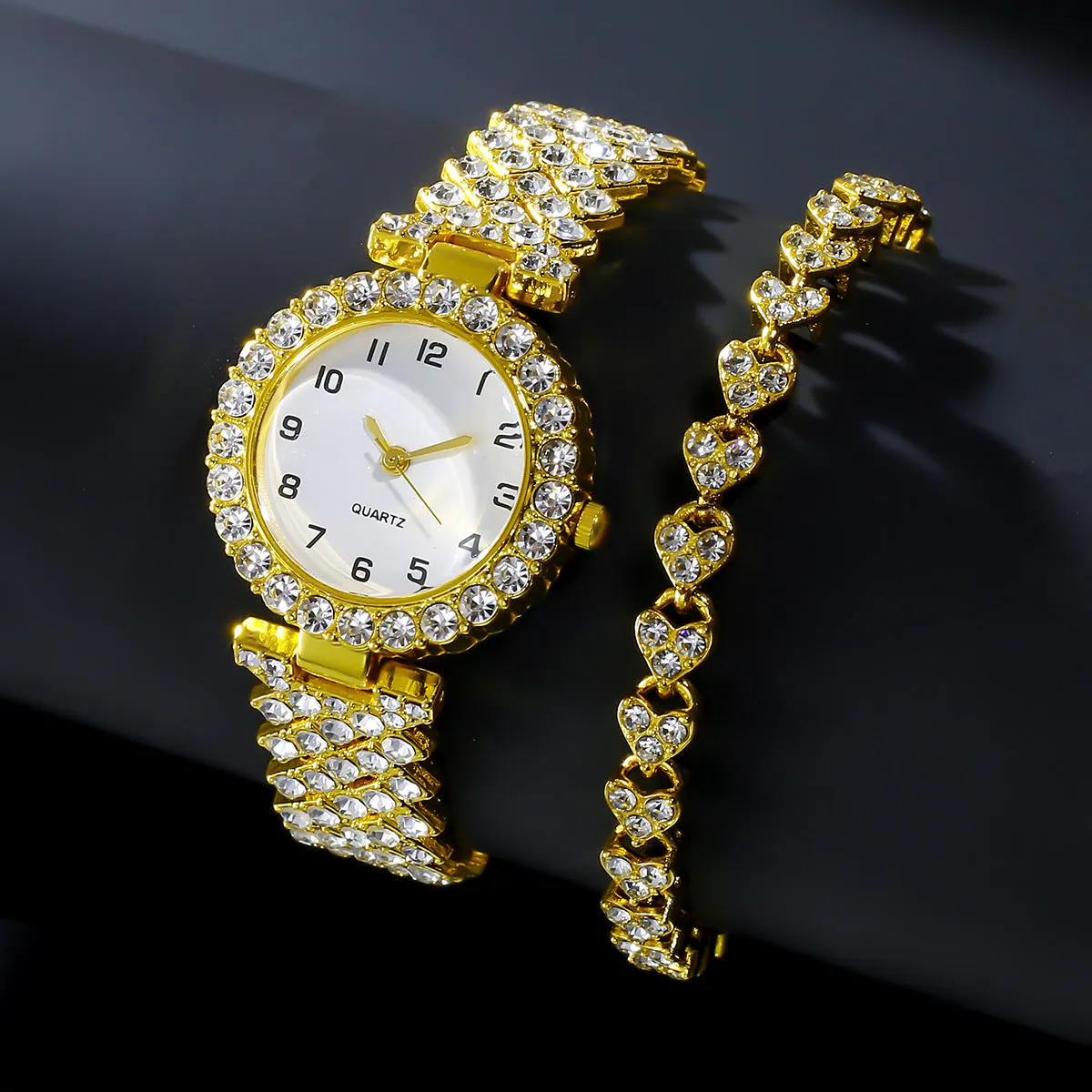 Two-piece ladies fashion jewellery set with silver quartz watch and matching alloy bracelet