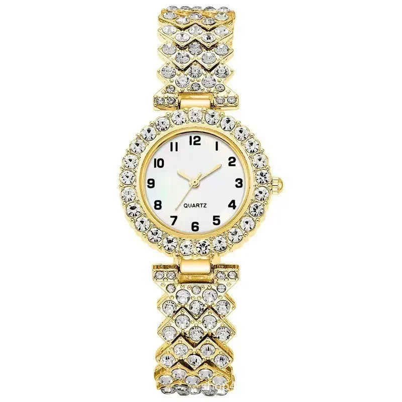 Two-piece ladies fashion jewellery set with silver quartz watch and matching alloy bracelet