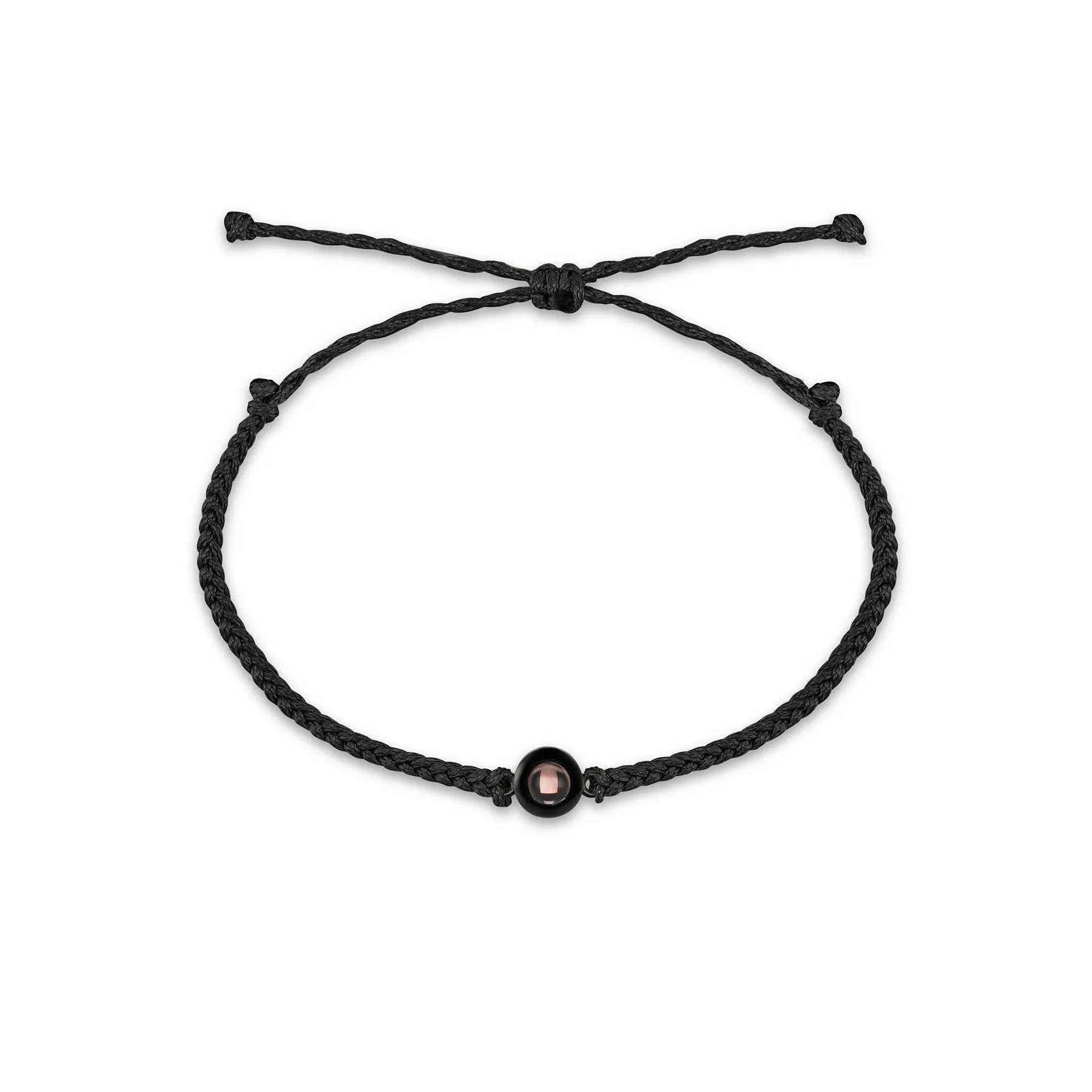 Handcrafted custom photo projection bracelet in silver with white rope, featuring alloy pendant with gold-plated inlaid artificial gemstones