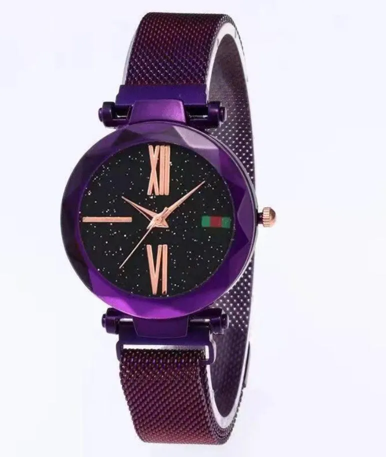 Starry Sky women's watch with magnetic mesh strap, alloy case, and glass surface, 34mm diameter