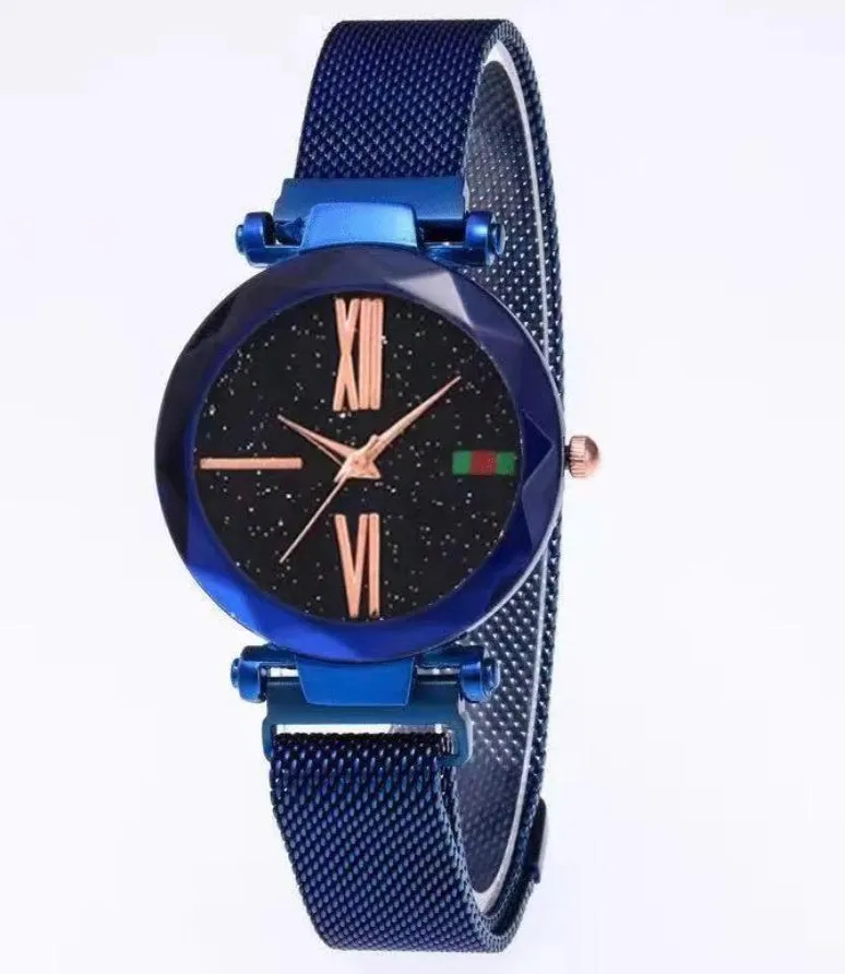 Starry Sky women's watch with magnetic mesh strap, alloy case, and glass surface, 34mm diameter