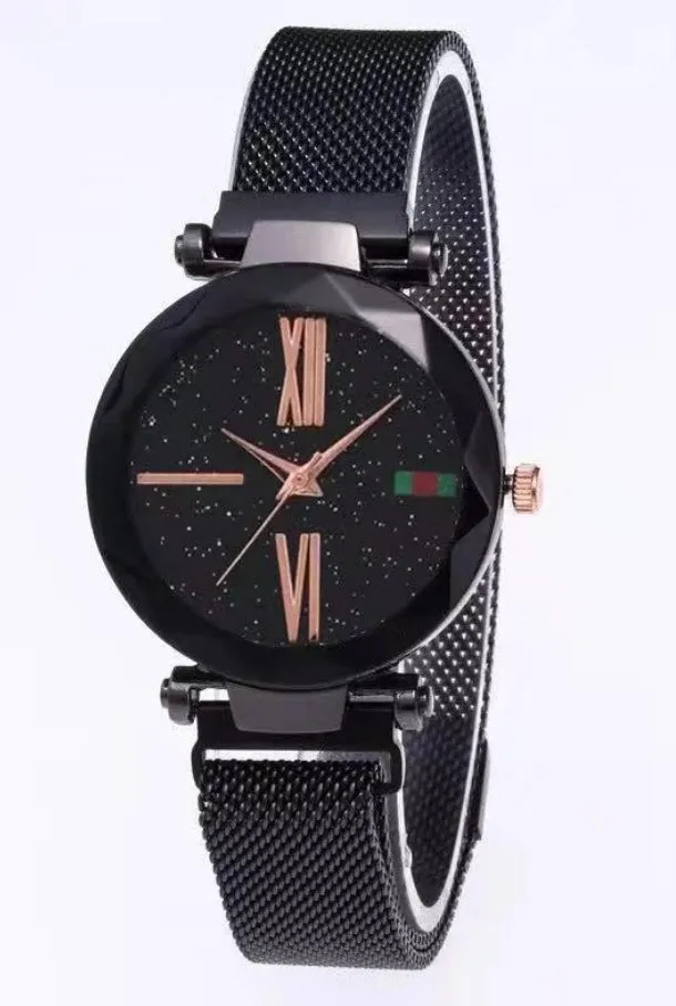 Starry Sky women's watch with magnetic mesh strap, alloy case, and glass surface, 34mm diameter