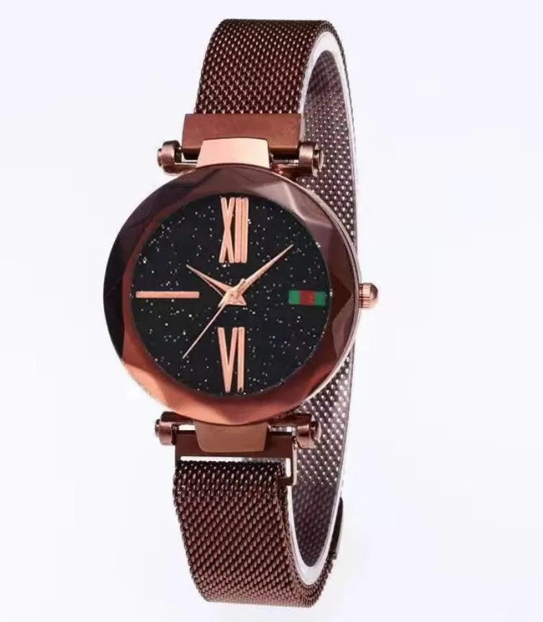 Starry Sky women's watch with magnetic mesh strap, alloy case, and glass surface, 34mm diameter