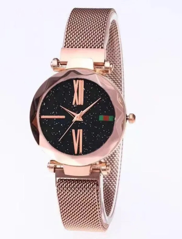 Starry Sky women's watch with magnetic mesh strap, alloy case, and glass surface, 34mm diameter