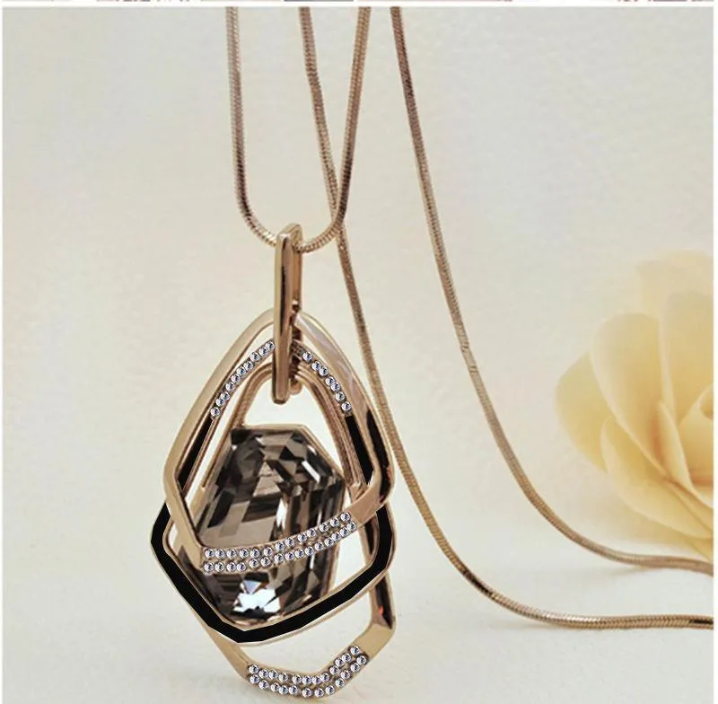 Women's long necklace and pendant with 75cm alloy chain and water drill finish in colour X217G