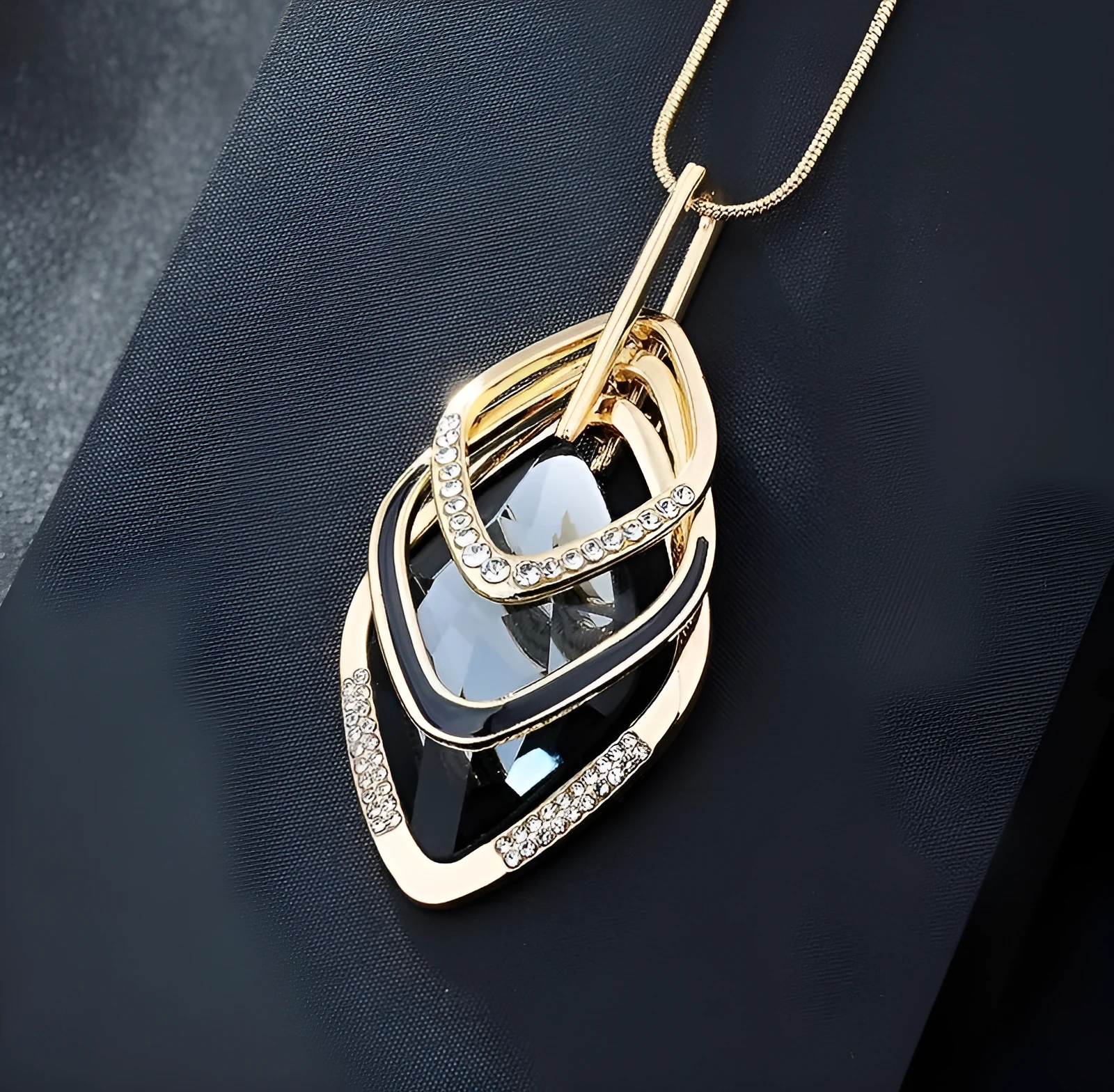 Women's long necklace and pendant with 75cm alloy chain and water drill finish in colour X217G
