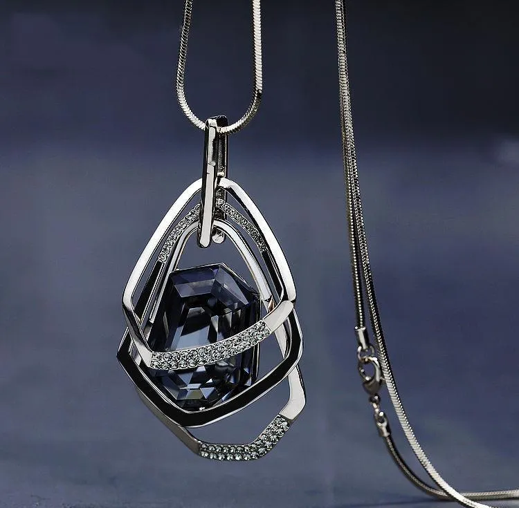 Women's long necklace and pendant with 75cm alloy chain and water drill finish in colour X217G