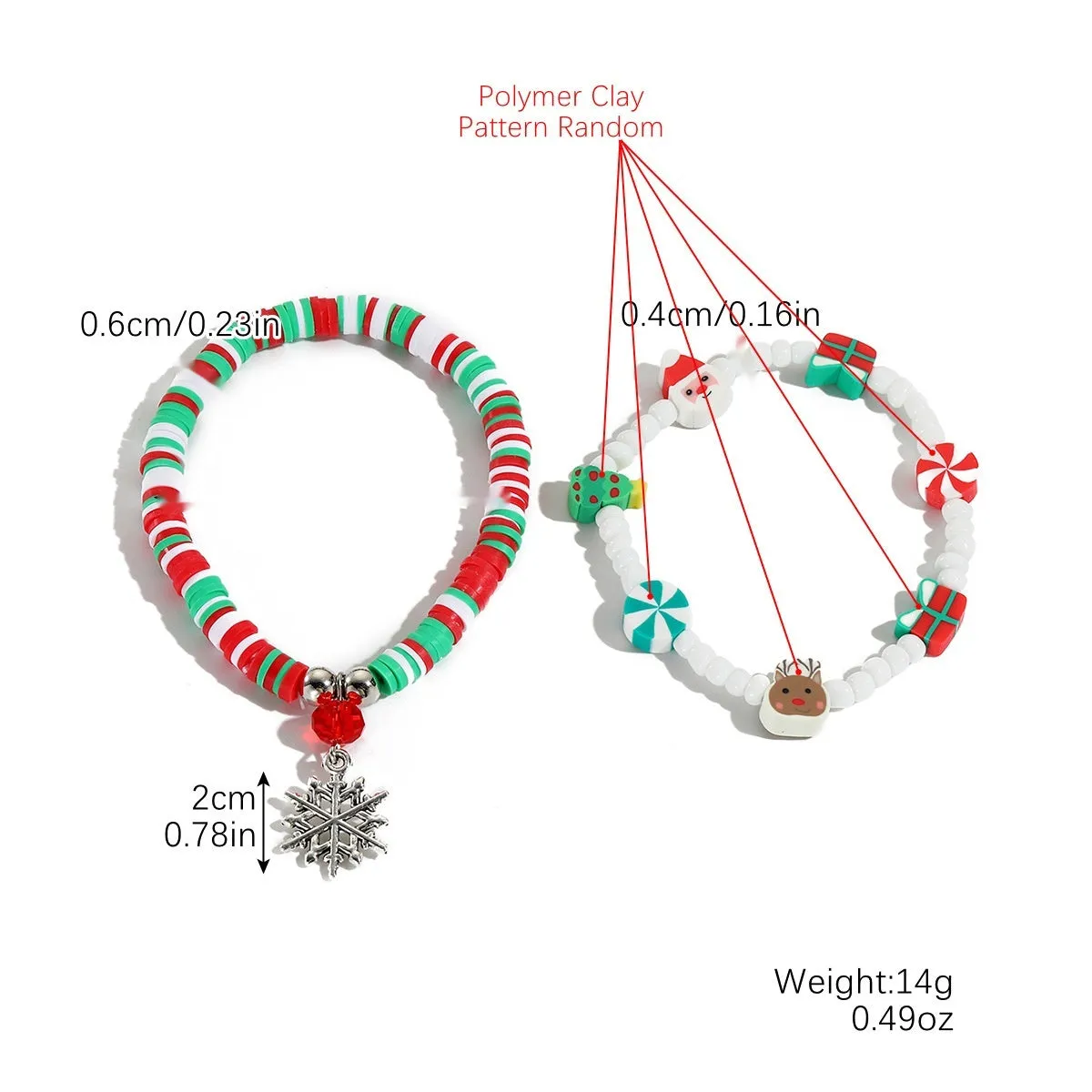 European American new Christmas bracelet pendant set in imitation pearl and polymer clay with Santa Claus design