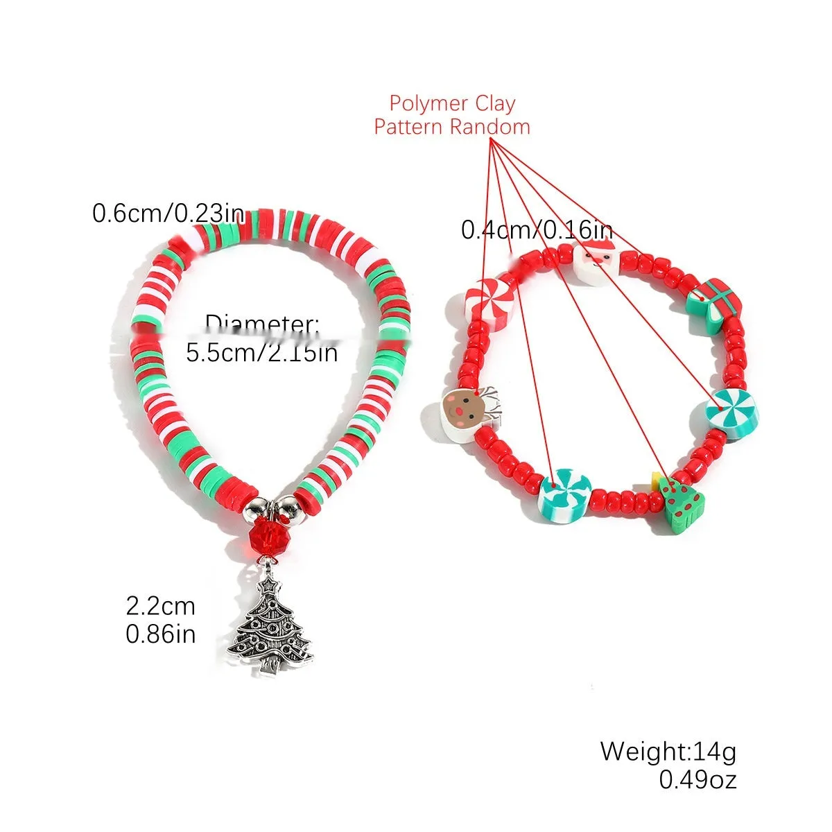 European American new Christmas bracelet pendant set in imitation pearl and polymer clay with Santa Claus design