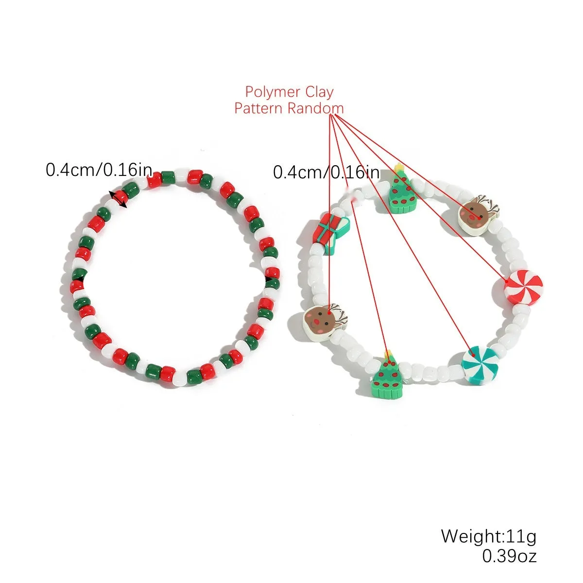 European American new Christmas bracelet pendant set in imitation pearl and polymer clay with Santa Claus design