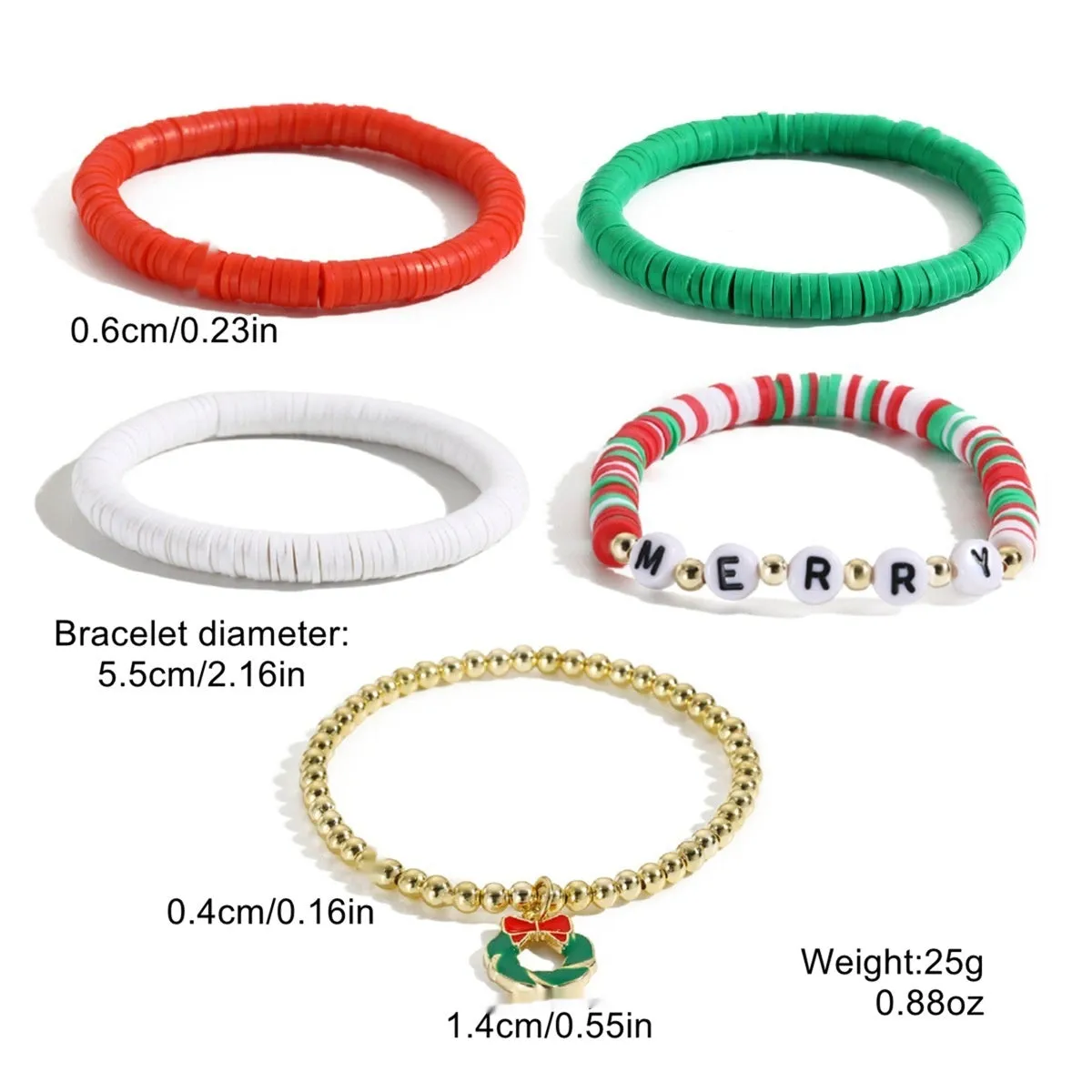 European American new Christmas bracelet pendant set in imitation pearl and polymer clay with Santa Claus design