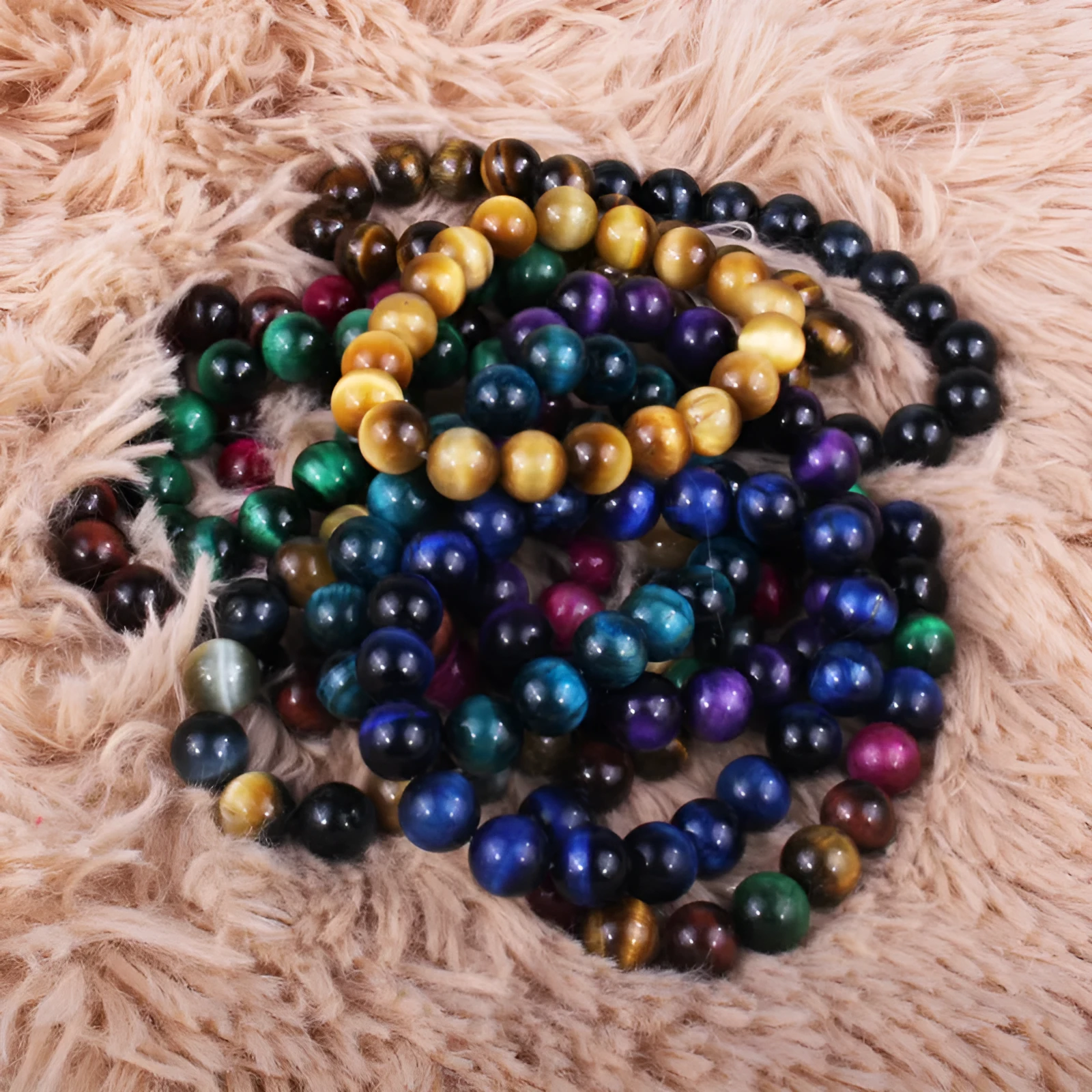 Natural tiger eye stone bracelet with round beads in a choice of colours and sizes