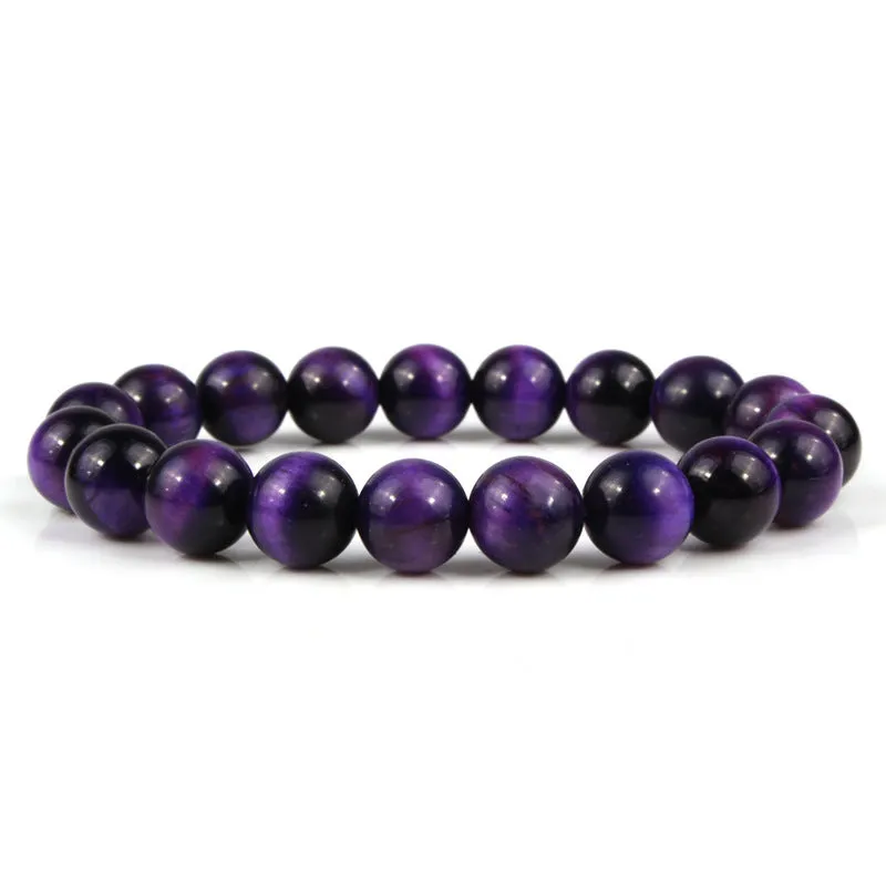 Natural tiger eye stone bracelet with round beads in a choice of colours and sizes