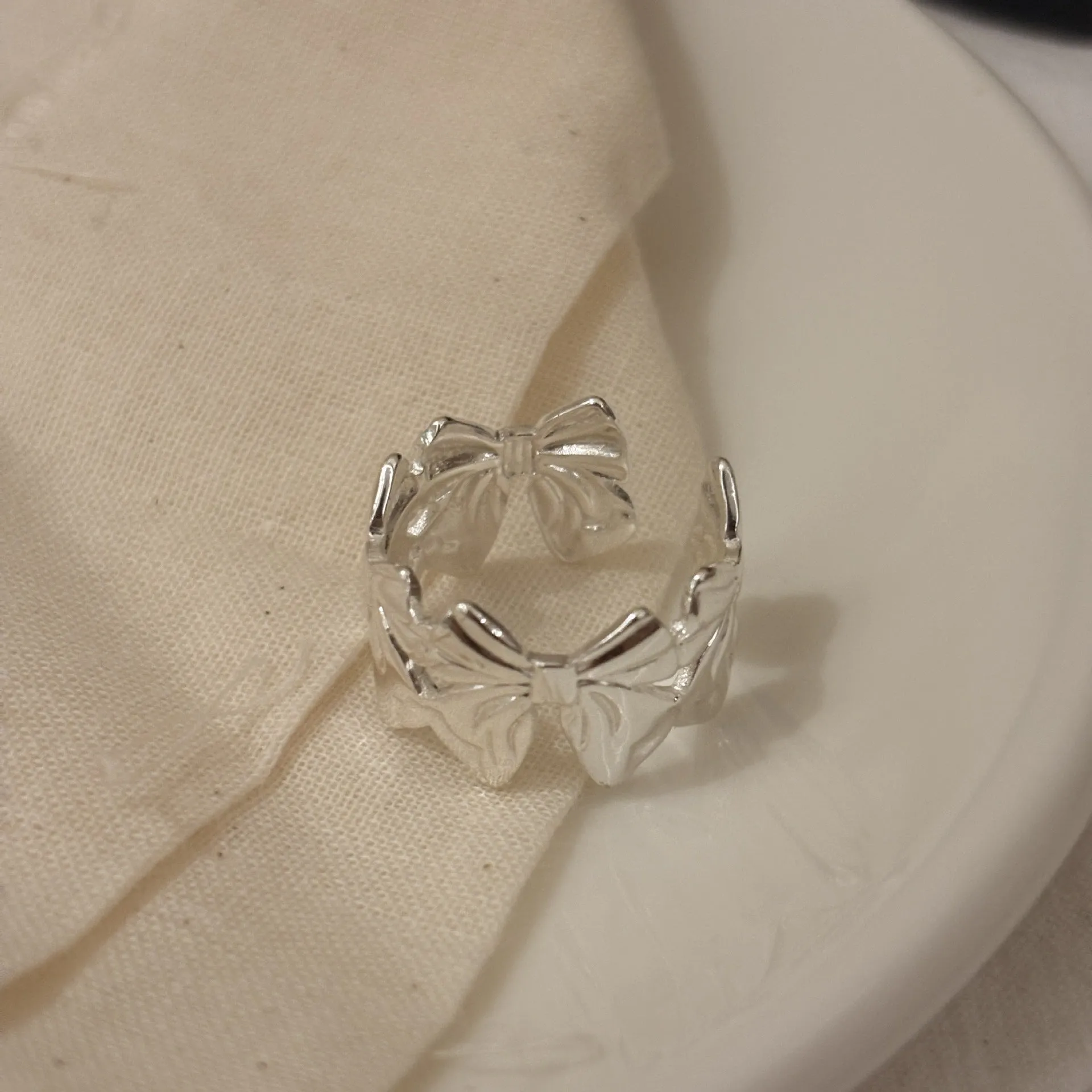 Brass chalcedony double-layer ring for women, geometric round shape, polished copper finish, ins style