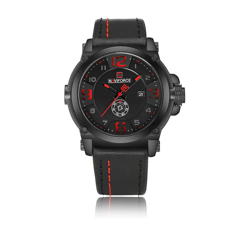 Men's calendar quartz watch with 45mm dial, alloy case, mineral glass, 30M water resistance, black shell black face